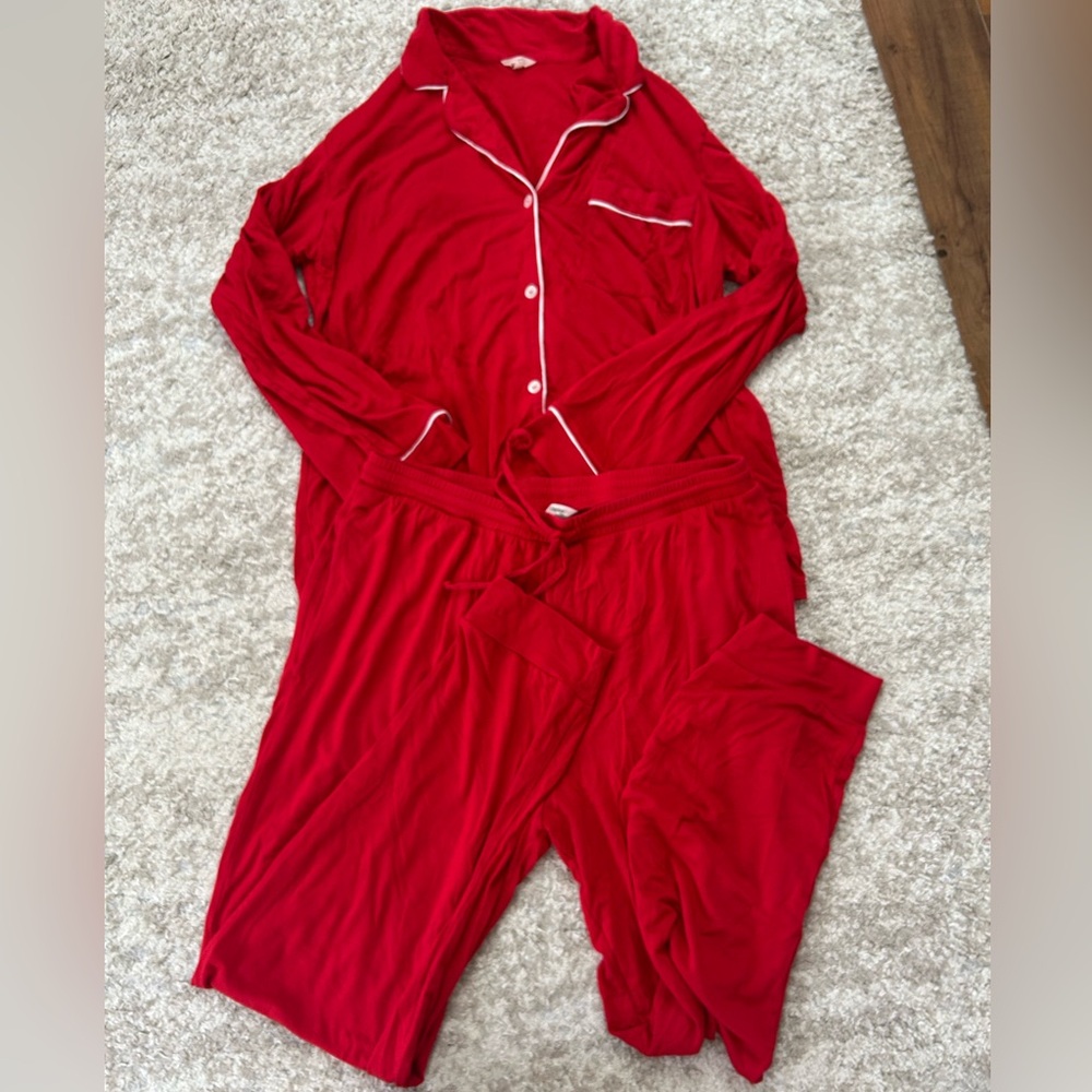Eberjey Cherry Red Pajama Set with White Trim Size Medium